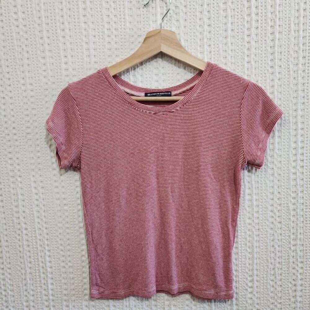 Brandy Melville Red and White Striped Cropped Stretchy Baby Tee One Size Fit All - Picture 7 of 12